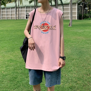 ！港风2023夏季无袖背心男加肥加大码宽松短袖T恤男BX262-P20图片