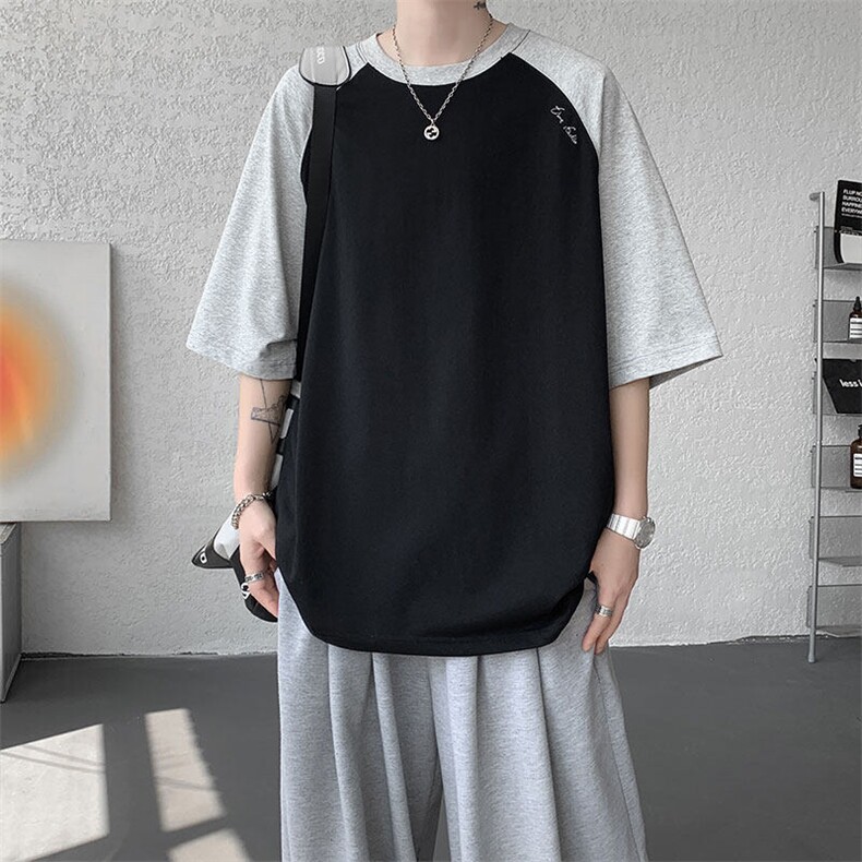 现货T10135-特P35控68双纱高品质薄款短袖T恤百搭撞色大码上衣,男装T恤,电商A059
