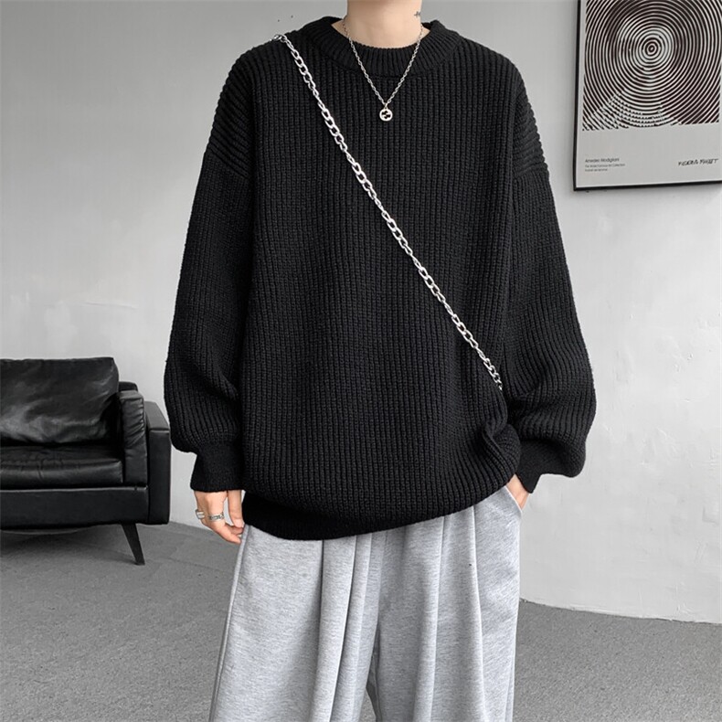 8XL-M纯色圆领毛衣秋冬季宽松套头针织衫慵懒风毛线衣MY1506/P68,男装针织衫/毛衣,电商B238
