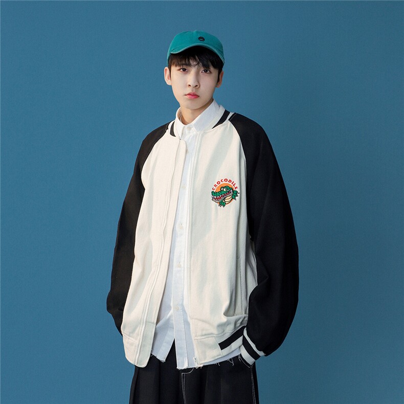 25春季新款棒球领潮流鳄鱼水洗长袖休闲夹克外套JK97/P90图片