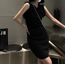 无袖冰丝连衣裙袖口木耳边设计，女装连衣裙，ZIA