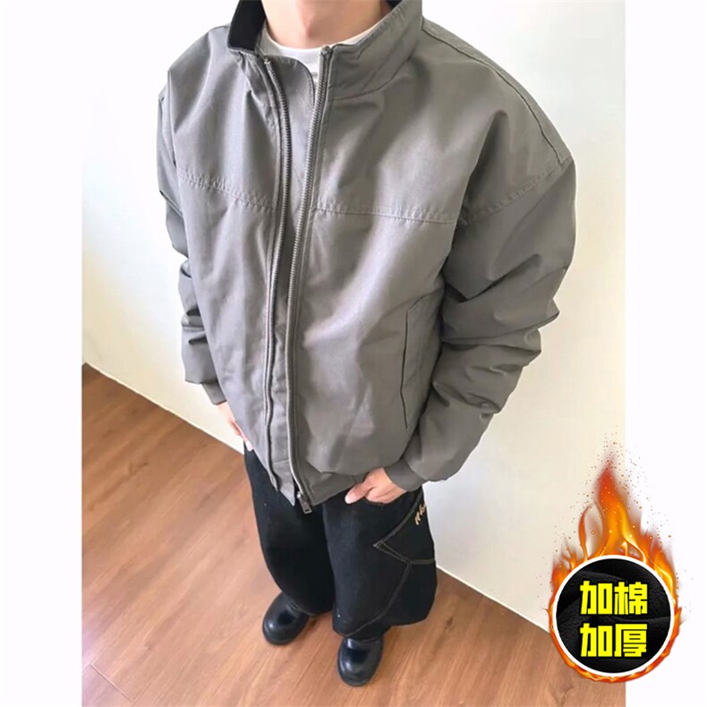 现货秋冬季美拉德立领飞行立领夹克boxy廓形棉衣高街加厚加棉外套，男装夹克，电商A486
