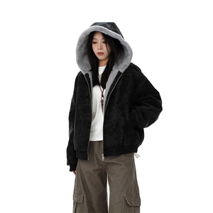 现货高品质美式高街冬季重磅座山雕大毛毛领pu皮棉衣男女加厚外套图片