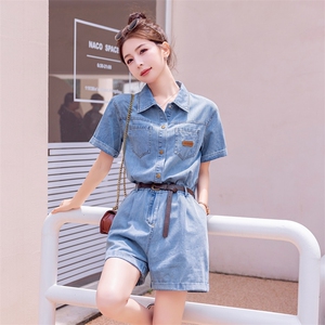 时尚工装牛仔连体裤女2025夏季新品高腰显瘦休闲短裤图片
