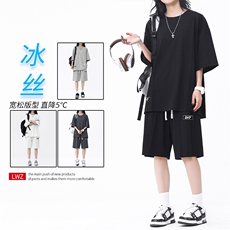 时尚休闲冰丝套装夏季运动宽松舒适短袖短裤TZ51-特批70，男装休闲套装，星座718