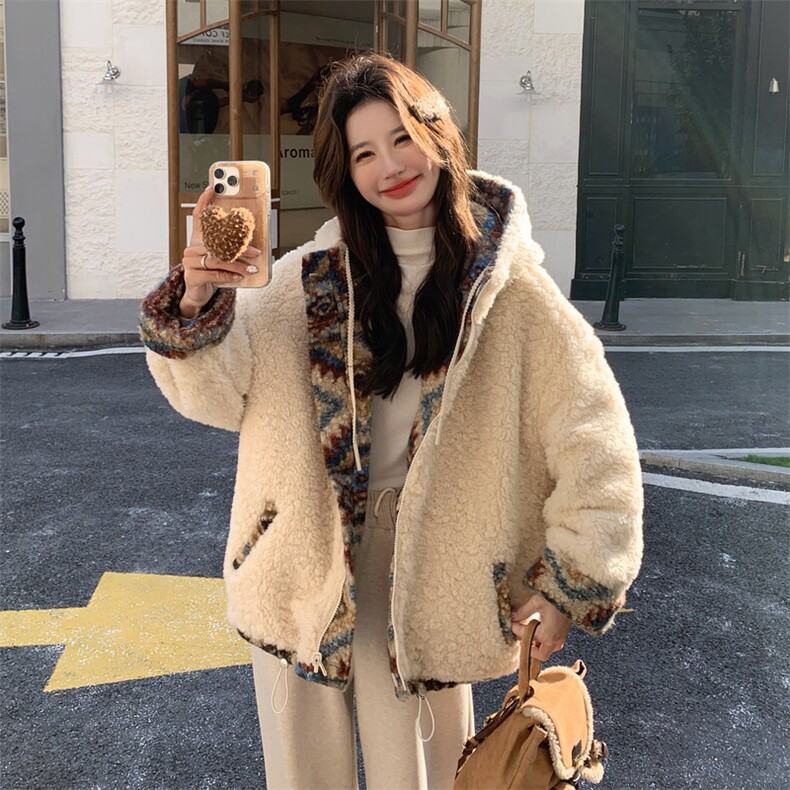 2C232-8696两穿可爱风花色羊羔毛外套8696-K185-P278,女装毛呢外套,2C232