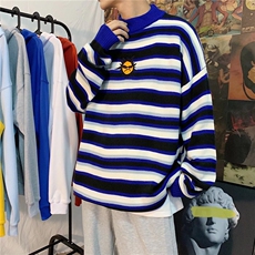美式街头设计感圆领条纹刺绣毛衣男慵懒风休闲针织M9063P38，男装针织衫/毛衣，星座1116-2