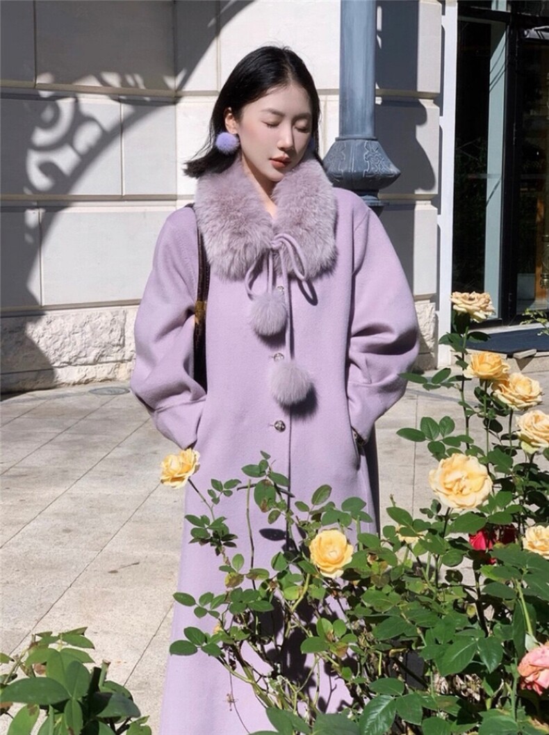 【依嘟】天然狐狸毛氛围感毛球毛领女冬保暖百搭气质围脖羊毛外套，女装双面呢大衣，依嘟服饰