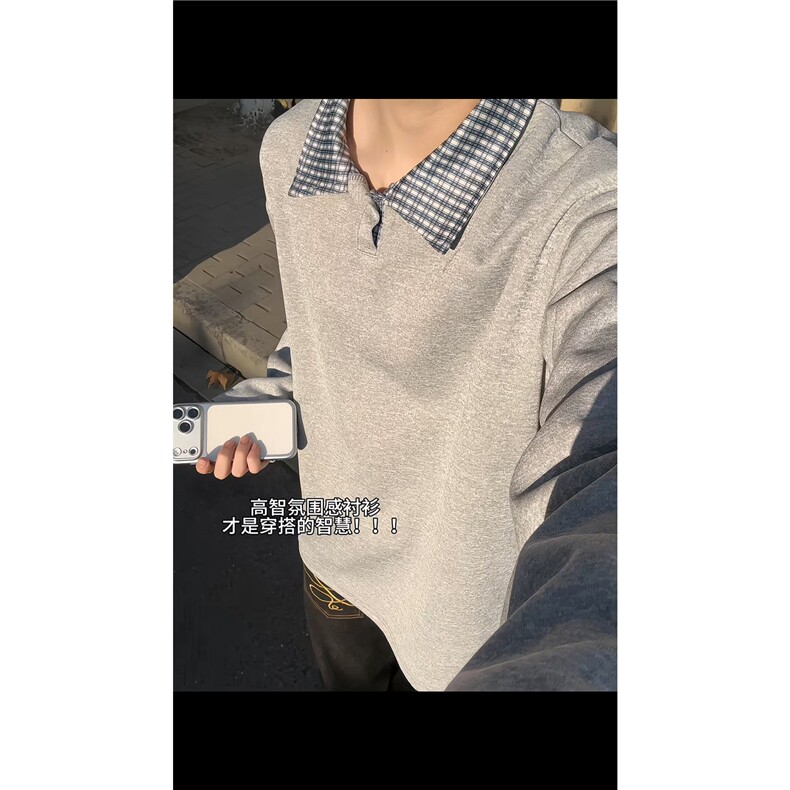 春秋男士卫衣美式格子翻领运动上衣男女潮牌秋季外套Polo衫,男装Polo衫,电商B319