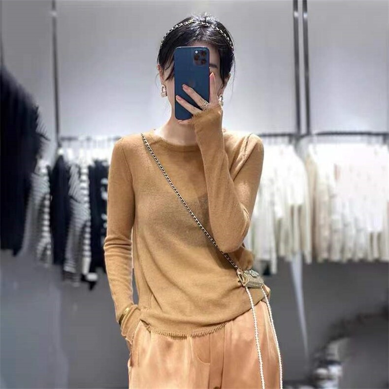春秋精纺薄款微透羊毛针织衫女宽松外穿流苏边时尚套头毛衣打底衫图片