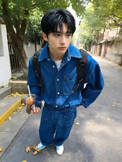 送腰带定制水洗牛仔长袖夹克连体裤长裤连体衣男，男装夹克，星座112A