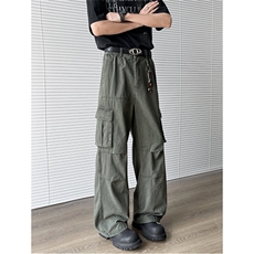 2025新款夏季多口袋褶皱伞兵工装裤微喇休闲男女现货K8454-P54，男装工装外套，星座512-3