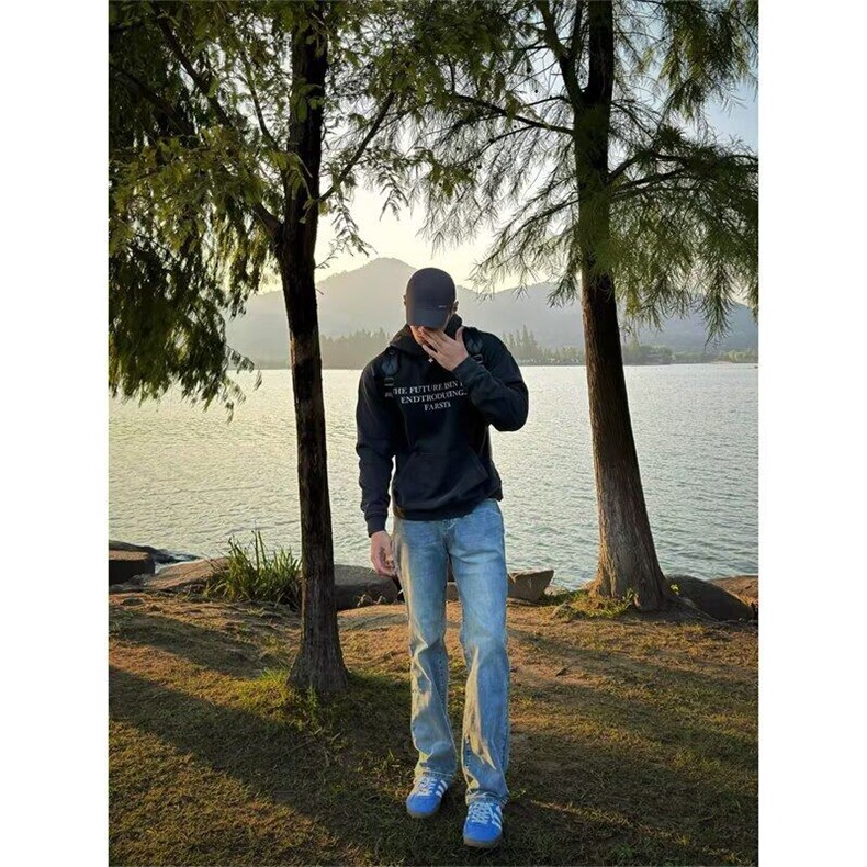 水洗做旧复古蓝牛仔裤男cleanfit美式高街vibe裤子潮牌痞帅微喇裤图片