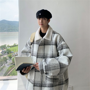 毛呢羊羔绒外套秋冬格子加绒加厚棉服美式高街外套A170-M809-P128图片