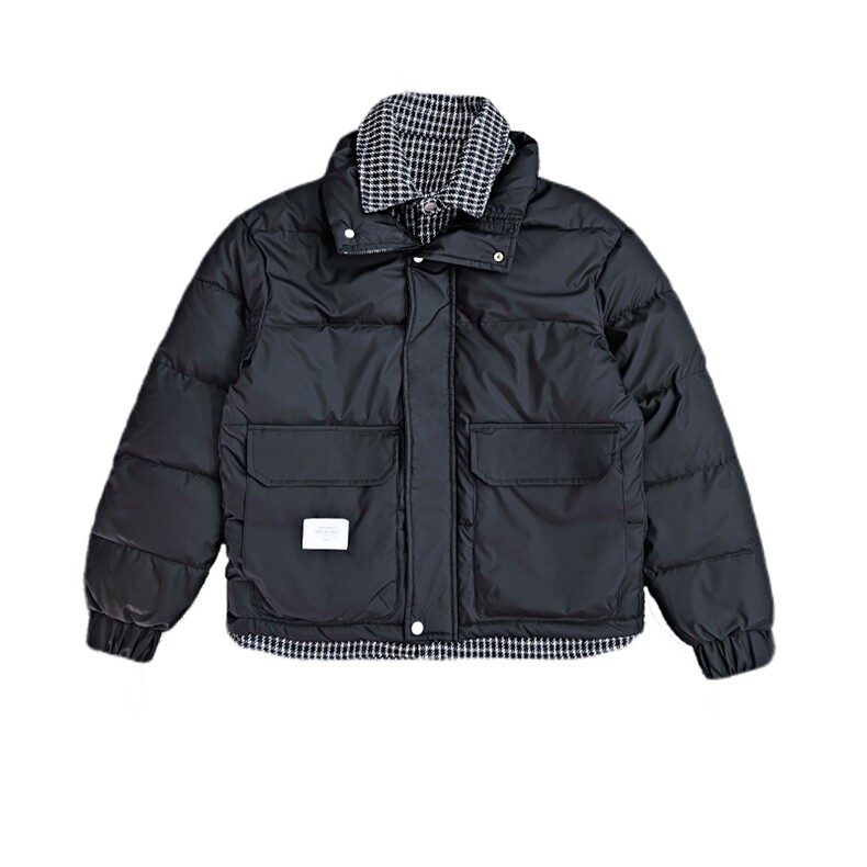 AY05/P138控178冬季社会小伙高级设计千鸟格假两件羽绒棉服黑首2,男装棉衣,星座305B-1