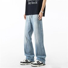 美式高街百搭直筒牛仔裤男潮牌垂感阔腿宽松XZ201-1102P48，男装牛仔裤，星座201