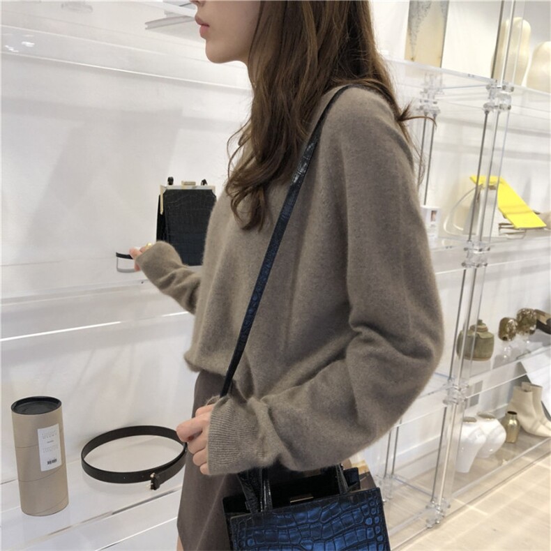 秋冬新款100%羊毛衫女套头宽松加厚圆领短款大码针织毛衣羊绒衫,女装羊毛衫,恩泰羊绒