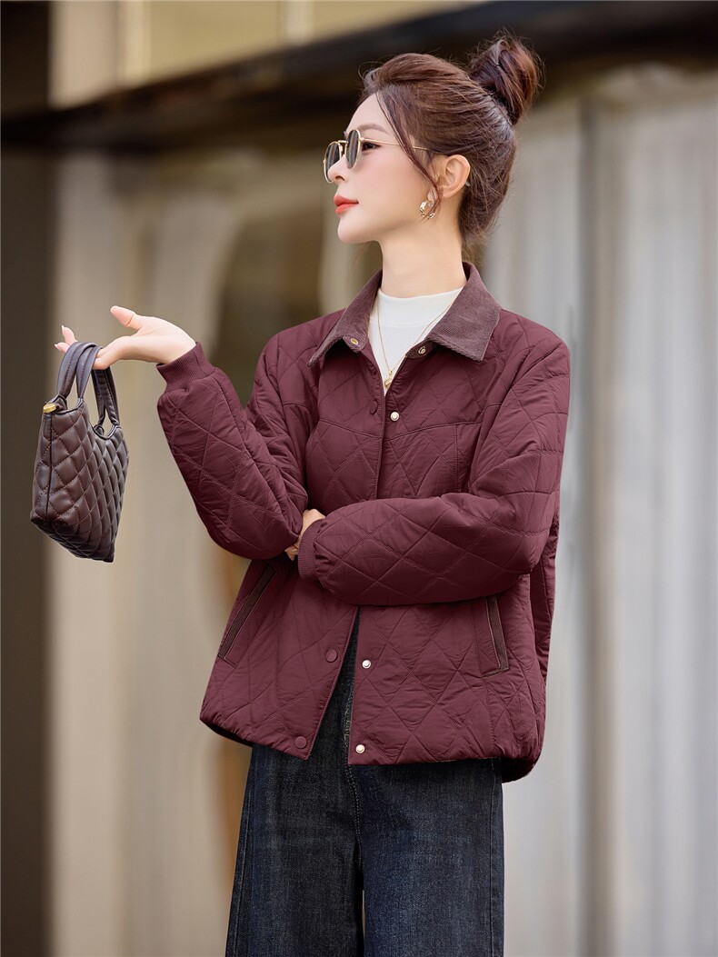 主推翻领撞色短款棉衣女2025冬新款休闲洋气保暖棉服夹棉外套,女装棉衣/棉服,余墨