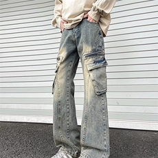 小众弯刀牛仔裤男款美式高街显瘦直筒不贴身微喇裤1130/P56，男装牛仔裤，星座506