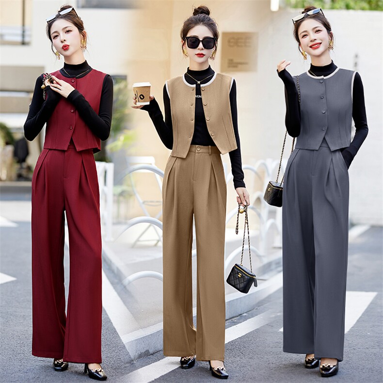 高级感职业阔腿裤套装女2025秋季新款休闲时尚今年流行马甲三件套，女装套装/套裙，尚娜萱