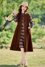 灯芯绒气质连衣裙女春季新款时尚减龄无袖背心裙高级感A字裙，女装套装/套裙，水衣源