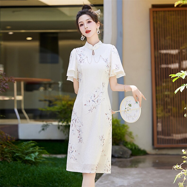 2024年夏季新中式盘扣旗袍重工链子气质连衣裙,女装连衣裙,艾仟回(原伊仟回)