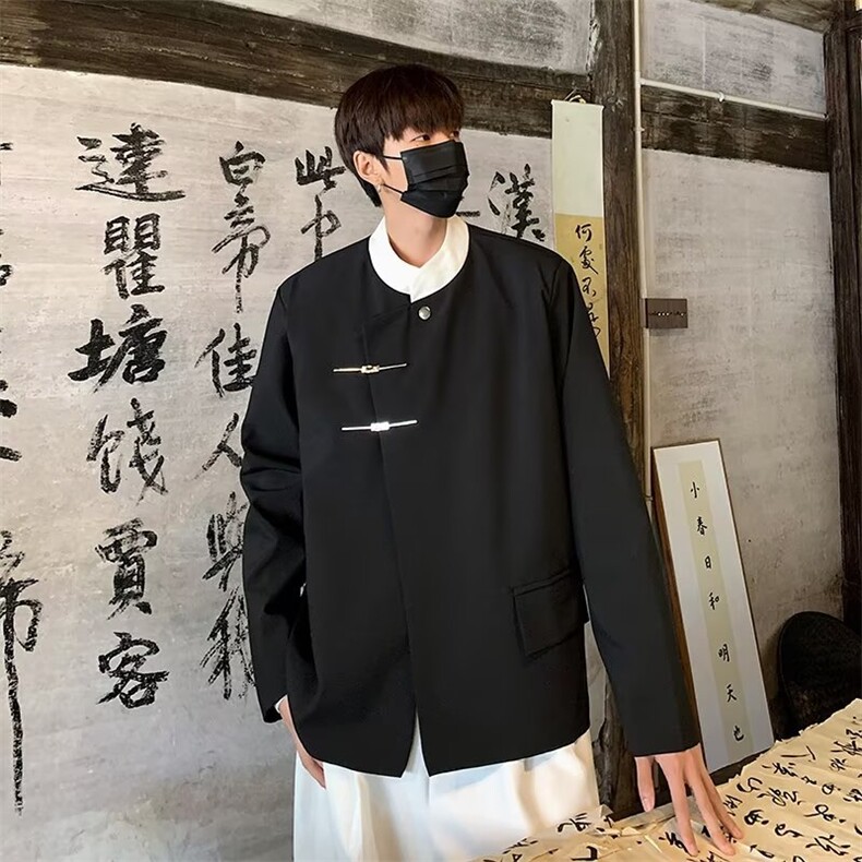 新中式风立领西装男女外套小众设计感金属扣休闲上衣西服-XY75,男装西服套装,星座601-2