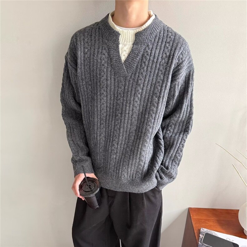 2025亨利领麻花套头毛衣男保暖穿搭韩系潮流宽松针织衫MY7702,男装针织衫/毛衣,星座516A