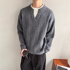 2025亨利领麻花套头毛衣男保暖穿搭韩系潮流宽松针织衫MY7702，男装针织衫/毛衣，星座516A