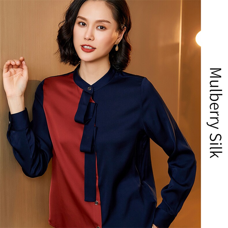 时尚都市拼色优雅真丝衬衫展现女性魅力与自信,女装衬衫,宋氏羊绒