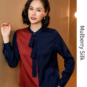 时尚都市拼色优雅真丝衬衫 展现女性魅力与自信图片