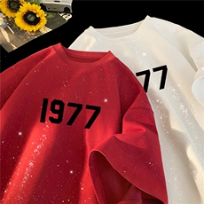2025夏季新款高品质满天星亮片短袖1977印花MT901-P30控48，男装T恤，星座508（原C305）