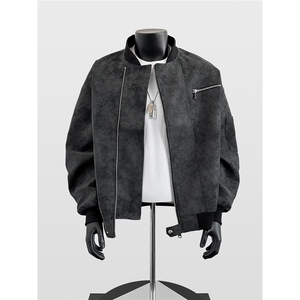复古做旧PU皮夹克男款秋冬cleanfit垫肩立领机车服外套W6764-P70图片