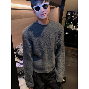 有货~日系慵懒风毛衣男ins复古麻花针织衫外套MY568-特P53图片