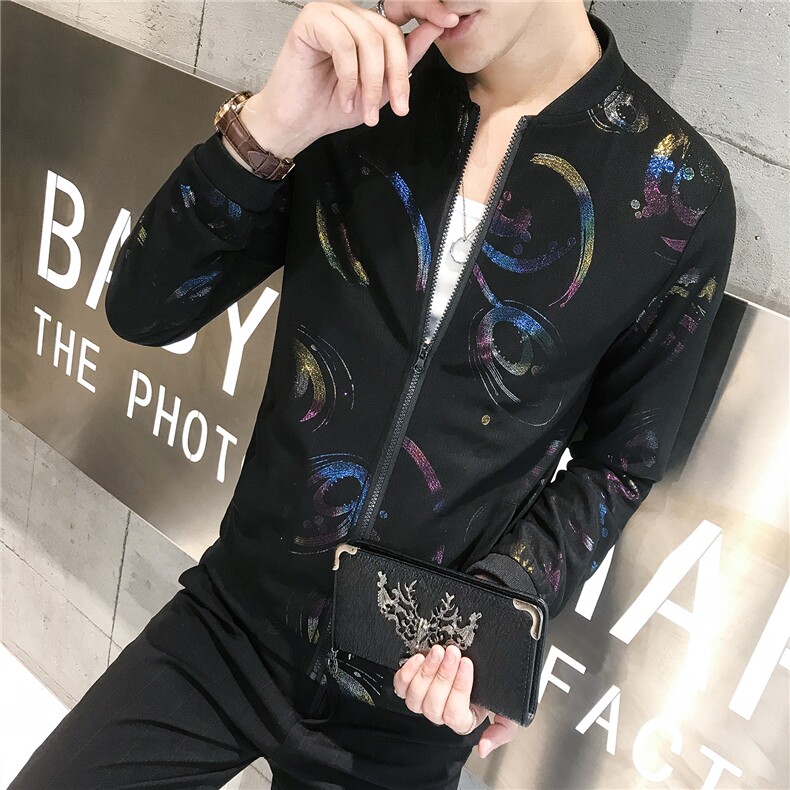 18新款秋装男生青年修身渐变黑色夹克百搭潮流拉链外套JK04-P75,男装夹克,星座419（原A233）