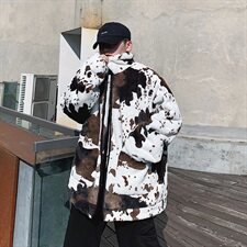 外套冬保暖仿皮草加绒奶牛纹棉衣潮男花风衣毛毛棉服mj379-p135，男装棉衣，电商B288