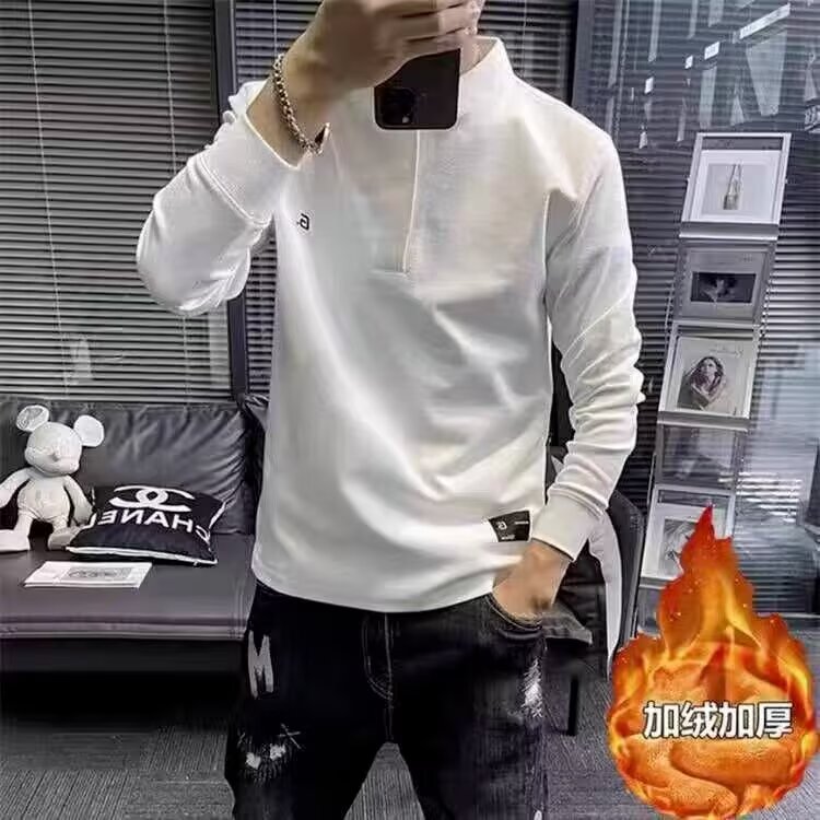 欧洲站秋冬新款帅气卫衣男潮休闲简约纯色刺绣潮男亨利领长袖T恤,男装T恤,星座506A