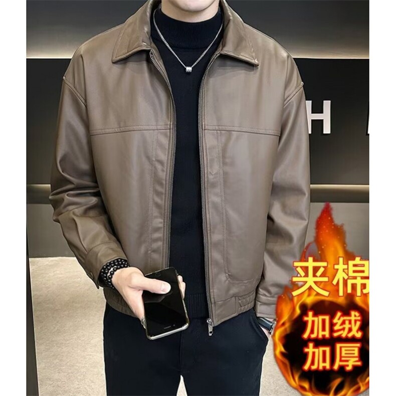 加绒皮夹克男秋冬修身高级感痞帅加厚机车复古皮衣男外套 MX5006图片
