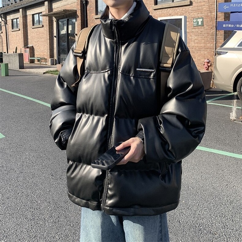 棕色PU皮棉衣男冬季新款美式街头加厚棉服外套潮牌宽松面包服棉袄,男装棉衣,星座506A