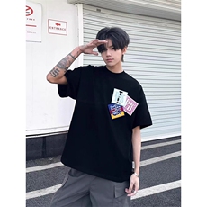 万针全刺绣工艺抖音得物高品质260克重磅纯棉双纱美式高街短袖T恤，男装T恤，电商A486