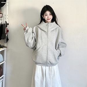 抖音得物高品质 26春装美式高街重磅宽松结构高领连帽卫衣外套W60图片