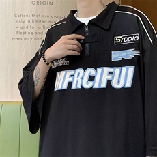 美式棒球领短袖T恤男潮牌宽松高街袖polo衫1001-1-PL017-P35，男装Polo衫，星座1001-1