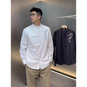 衬衫男长袖春秋季2025新款衬衣男士休闲韩版刺绣薄款上衣外套图片
