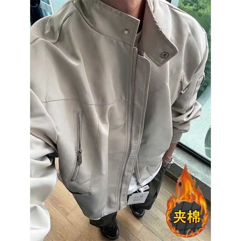 美式高街立领工装棉衣男拉链设计感韩版潮流宽松加棉夹克,男装夹克,四季星座505