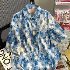 涂鸦衬衫男短袖韩版潮流高街帅百搭2024秋夏ins宽松外套CY959-P31，男装衬衫，星座412-3