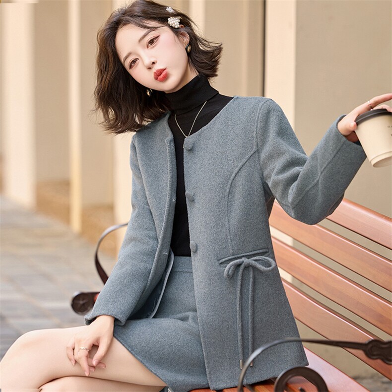 【新款现货】2024秋冬新款气质百搭小香风双面呢套装,女装双面呢大衣,半夏