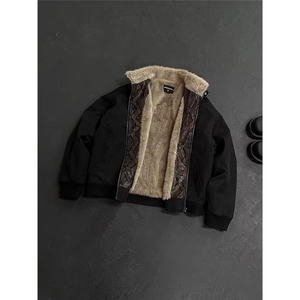 冬季美式拼蛇皮纹PU皮棉衣ing短款保暖夹克座山雕棉服男女款
