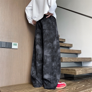 美式扎染灯芯绒加厚保暖休闲裤子男秋季潮牌宽松大码直筒阔腿长裤图片