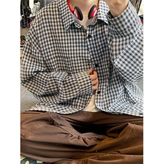 特批P36无差价2025春小格子长袖衬衫男女中性风宽松衬衣上衣C5455，男装衬衫，电商A001-1
