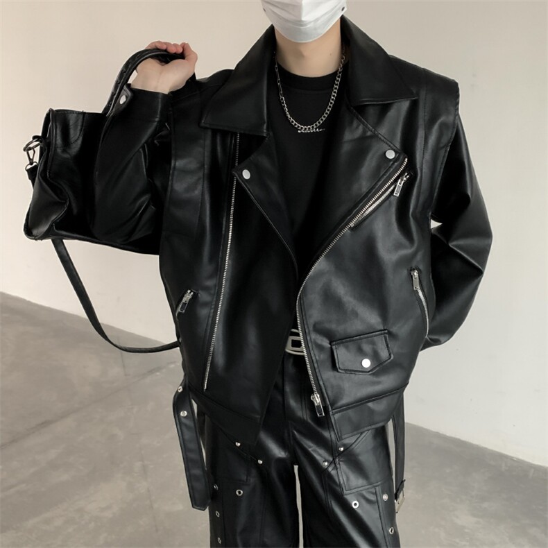 美式cleanfit潮酷PU皮机车夹克男宽松翻领外套PY05-P135,男装夹克,星座512-1（原513-3）